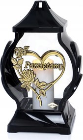 Üveg mécses Sírkő kápolna arany szív Emlékezünk 29,5cm