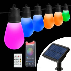 LED RGBIC napelemes fényfüzér 30xLED/1,3W/3,7V 2200 mAh 14,37 m IP65 fekete + távirányító