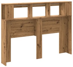 kézműves tölgyszínű szerelt fa LED-es fejtámla 140x18,5x103,5cm