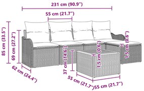 6 darabos Kerti Kanapé Szett Párnákkal Fekete Poli Rattan Akác, 2 személyes Kerti Kanapé Párnákkal Fekete Poli Rattan