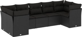 vidaXL 7 részes fekete polyrattan kerti ülőgarnitúra párnával