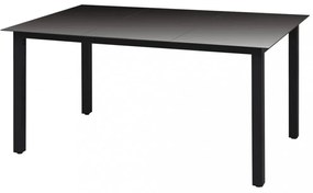 7 részes fekete polyrattan kerti étkezőgarnitúra párnákkal