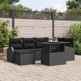 Kerti Kanapé Szett 7 pcs Fekete Mű rattan, porszórt acél