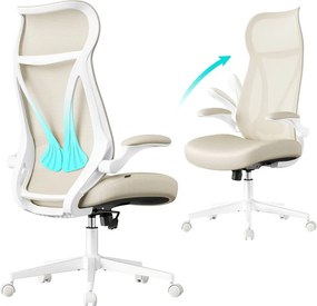SONGMICS ergonomikus irodai szék fejtámlával, felhajtható kartámaszokkal, max. 150 kg, cappuccino bézs