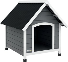 PawHut Kutyaodú 75x88x82 cm Közepes Kutyáknak Imitációs Cserép Tetővel, Emelt Alappal és Levehető Aljzattal Kültéri Használatra Szürke | Aosom