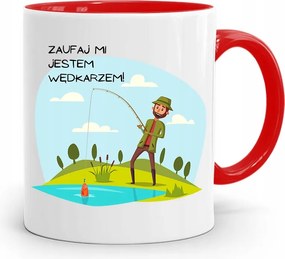 Piros Horgász Bögre Bízz Bennem Horgász Vagyok nyomott mintával