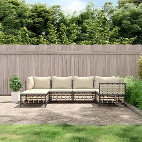 6 részes antracitszürke polyrattan kerti ülőgarnitúra párnákkal