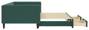 sötétzöld kihúzható bársony heverő fiókkal 100 x 200 cm