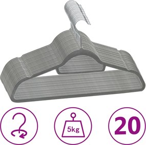 vidaXL 20 db szürke csúszásmentes bársony ruhaakasztó