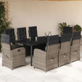 9 részes szürke polyrattan kerti étkezőgarnitúra párnával