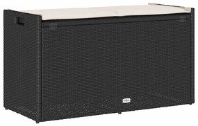 fekete polyrattan kültéri tárolópad párnával 100 cm