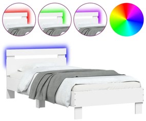 fehér ágykeret fejtámlával és LED-világítással 90 x 200 cm