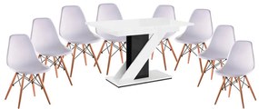 Maasix WGBS Magasfényű Fehér-Fekete 8 személyes étkezőszett Fehér Didier székekkel