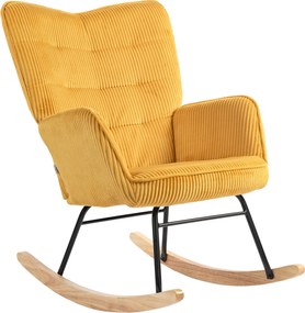 HOMCOM kordbársony hintaszék karfákkal és párnázott üléssel, fa hintaaljjal — max. 120 kg, sárga | Aosom