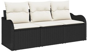 3 Részből álló Kertkanapé Szett Párnákkal Fekete Poli Rattan