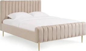 Nicole kárpitozott ágy 160x200 bársony bézs Velluto 2 arany lábakkal