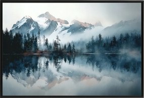 Poszter Keret Alumínium Hegyek Tó Tükröződés Köd Táj Zen 60x40