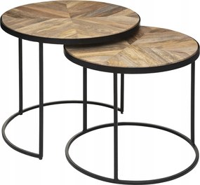 2 db-os dohányzóasztal szett Kerek fa asztallap Fém lábakon
