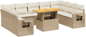vidaXL 10 részes bézs polyrattan kerti ülőgarnitúra párnával