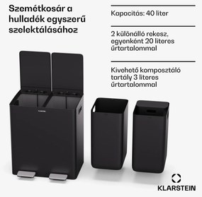 Klarstein EcoVista, hulladékgyűjtő komposztálóval, 40 l + 3 l/tároló + komposztáló, Soft-Close