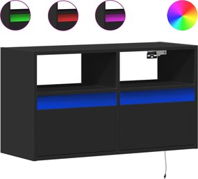 vidaXL fekete fali TV-szekrény LED-világítással 80x31x45 cm