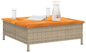 bézs polyrattan és akácfa kerti asztal 70 x 70 x 25 cm