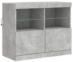 betonszürke tálalószekrény LED-világítással 163 x 37 x 67 cm