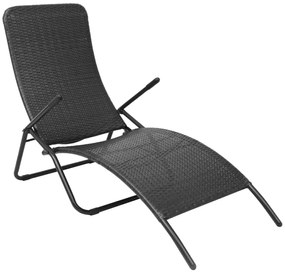 Fekete összecsukható polyrattan napozóágy