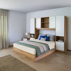 Ágy felépítménnyel, 160x200, fehér magasfényű HG, MILAGA