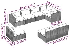 8 részes barna polyrattan kerti ülőgarnitúra párnákkal