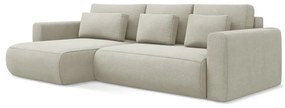 Bézs kinyitható-tárolóhelyes sarokkanapé (bal oldali-heverő résszel) Kapua – Makamii