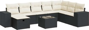 vidaXL 9 részes fekete polyrattan kerti ülőgarnitúra párnákkal