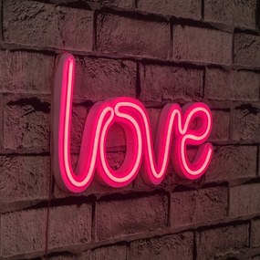 Műanyag LED-es fali dekoráció, Love - Pink