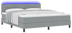 Box Spring Ágy Matraccal &amp; LED Világosszürke 180x200 cm Szövet