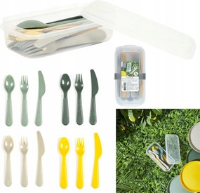 12 db-os Piknik Evőeszköz Szett 4 személyes tároló