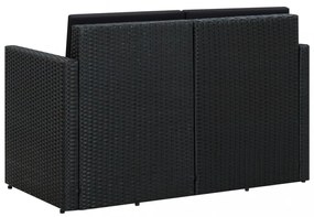 vidaXL fekete kétszemélyes polyrattan kerti kanapé párnákkal