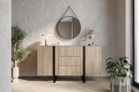 Verica 150 cm-es komód három fiókkal - szivacsos-tölgy / fekete lábak
