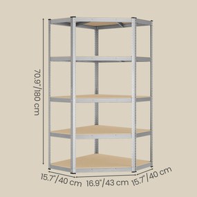 SONGMICS fém sarokpolc, 5 szintes, 875 kg teherbírás, 180 x 90 x 90 cm