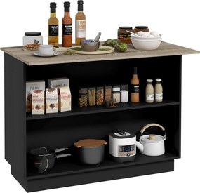 HOMCOM Konyhai Sziget Konyhai Kocsi 2 Nyitott Polccal, 2 Ajtóval és Állítható Polcokkal Modern Stílusban, 100 kg Teherbírás, 105x60x82 cm, Fekete és T