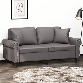 vidaXL 2 személyes szürke műbőr kanapé díszpárnákkal 140 cm