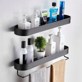 2XTusolópolc 50cm fekete fém, ragasztós