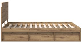 vidaXL Ágykeret fejtámlával Művészi tölgy 140 x 190 cm Tömör fenyőfa