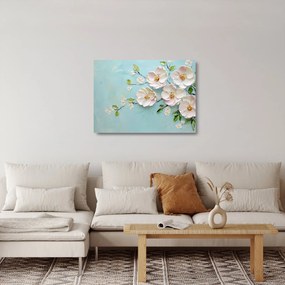 Üveg kép - Virágok kék háttéren (70x50 cm)