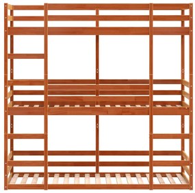 viaszbarna tömör fenyőfa háromszintes ágy 90 x 190 cm