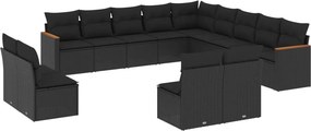 vidaXL 13 részes fekete polyrattan kerti ülőgarnitúra párnákkal