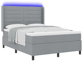 Boxspring Ágy Matrac és LED Fénnyel Világosszürke 160x200 cm Szövet