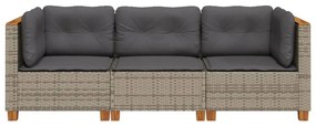 3 személyes szürke polyrattan kerti kanapé párnával
