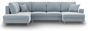 Világoskék bársony kinyitható tárolóhelyes sarokkanapé (bal oldali-U alakú) Kyoto – Cosmopolitan Design