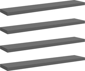 vidaXL 4 db magasfényű szürke MDF lebegő fali polc 120 x 23,5 x 3,8 cm