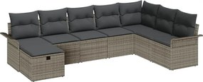 vidaXL Kerti Kanapé Szett párnával tárolóval 8 pcs Szürke polirattan